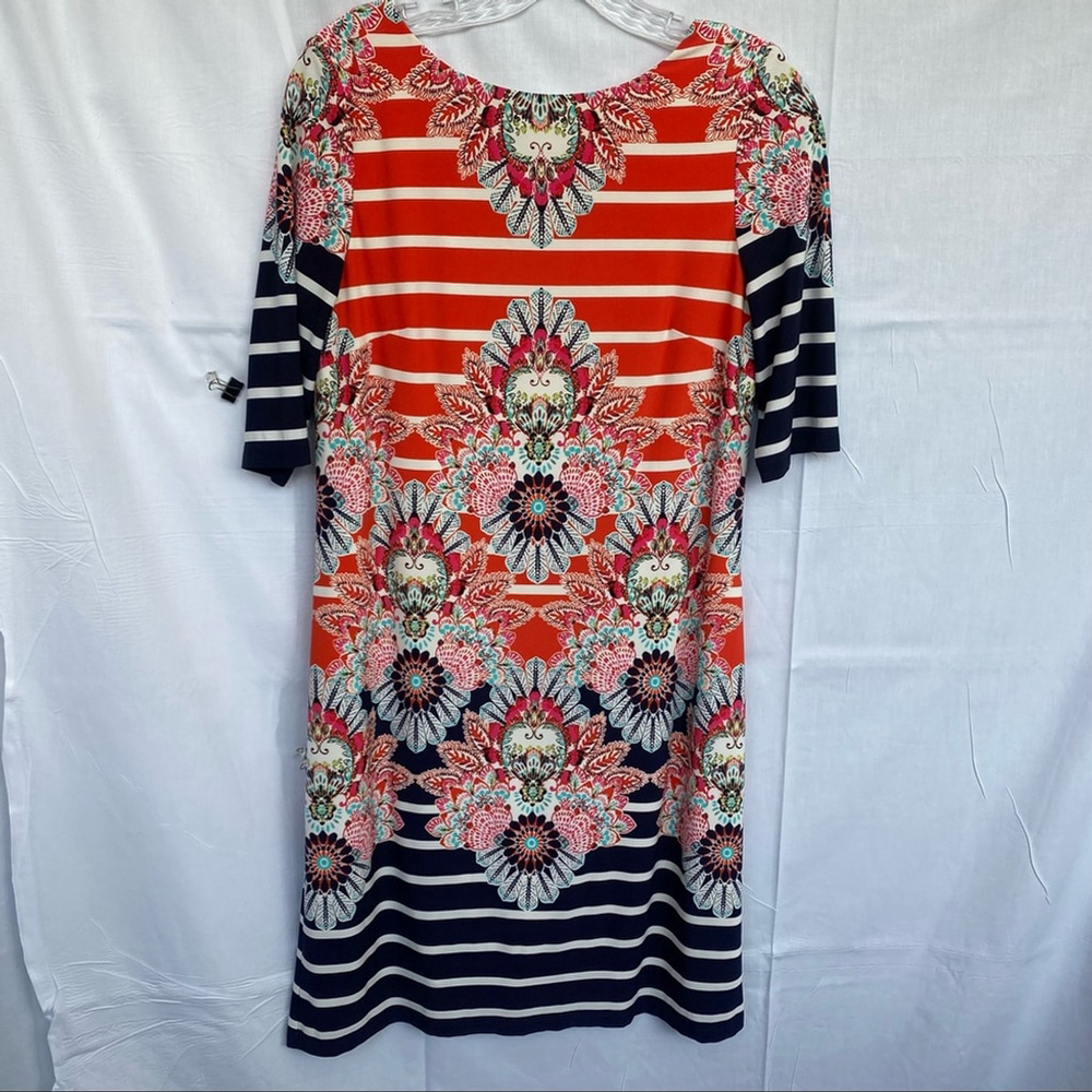Eliza J. Navy/Orange Abstract Floral & Stripes Midi Shift - 8 - Picture 5 of 8